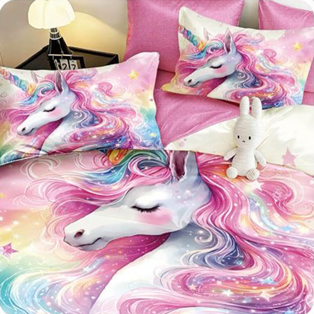5D Спално бельо с ластик - розов с еднорог - 5D-19
