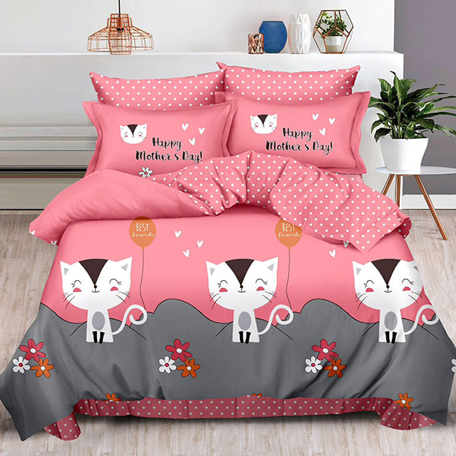 Спално бельо от 100% памук – розово с котета