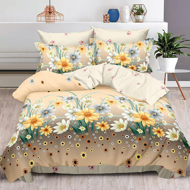 Спално бельо от 100% памук – бежово с пролетни цветя