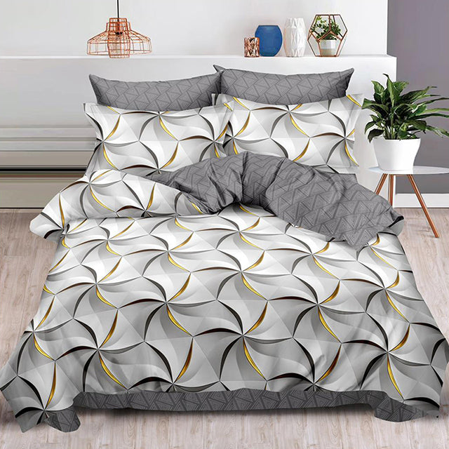 Спално бельо от 100% памук – сиво, бяло и жълто с детайли