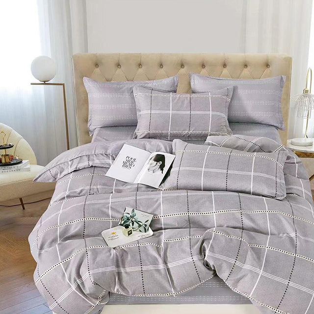 Спално бельо от 100% памук – сиво с бели и черни линии