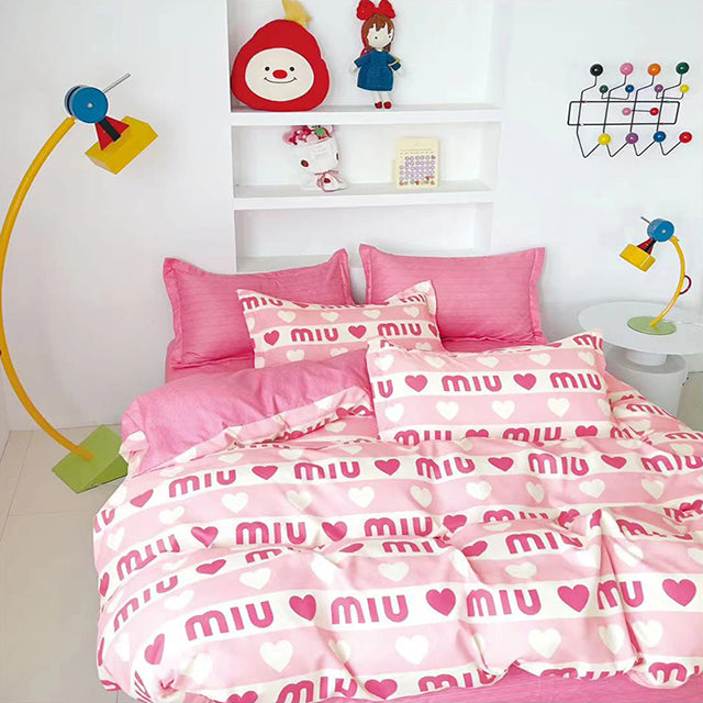 Спално бельо от 100% памук – розово със сърца