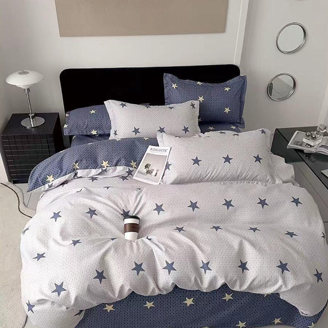 Спално бельо от 100% памук - сиво и синьо със звезди