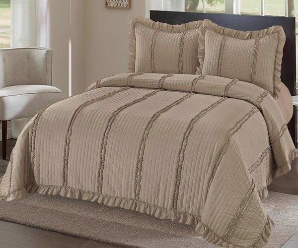 Луксозна кувертюра от 100% памук - сиво с бродирани линии