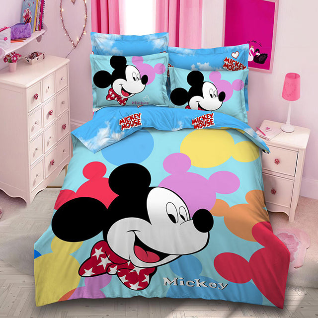 3D Спално бельо от 100% памук - цветен фон с Мики Маус