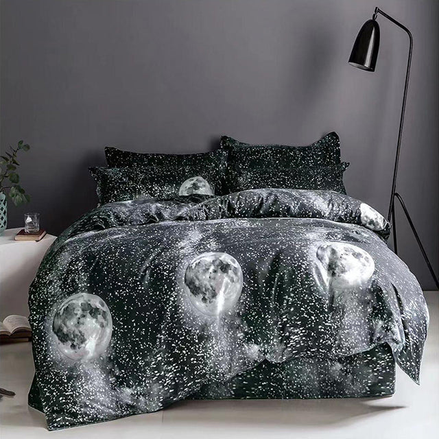 Спално бельо от поликотън – тъмносиво с планети