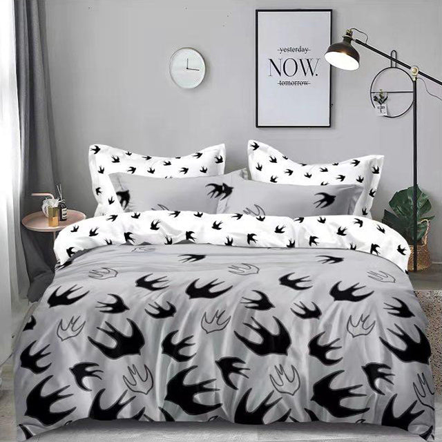 Спално бельо от поликотън – светлосиво и бяло с лястовици