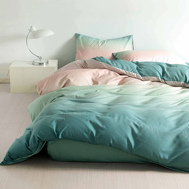 Спално бельо от поликотън – зелено и розово с омбре ефект