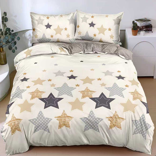 Спално бельо от поликотън – бяло и сиво със звездички