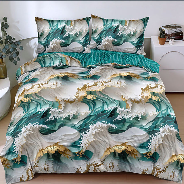 Спално бельо от поликотън – сиво и зелено