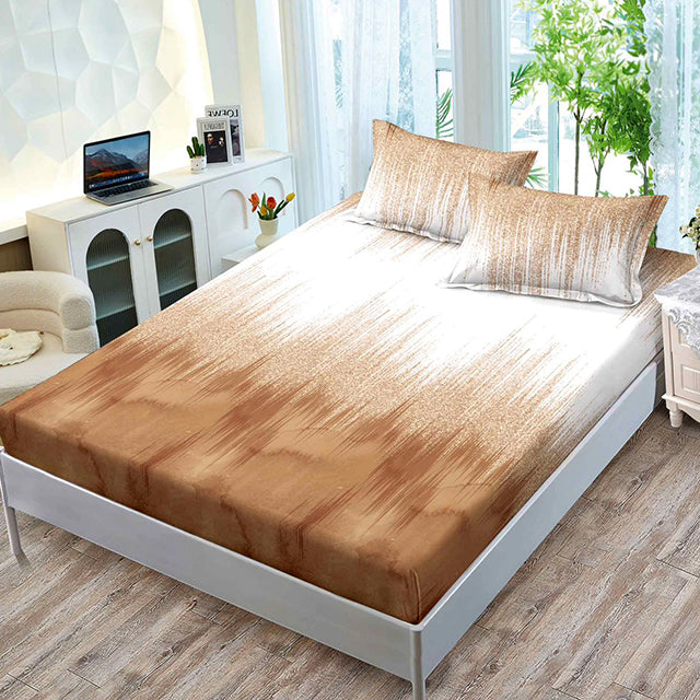 Спално бельо от 3 части с ластик - кафяво с абстрактен дизайн