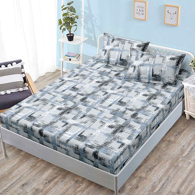 Спално бельо от 3 части с ластик - сиво с абстрактен дизайн