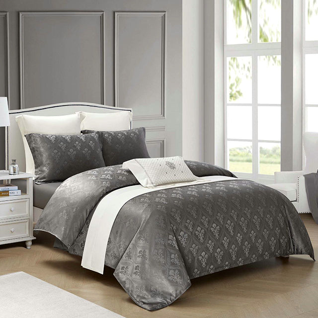 Луксозно спално бельо с ластик от жакард сатен - тъмносиво