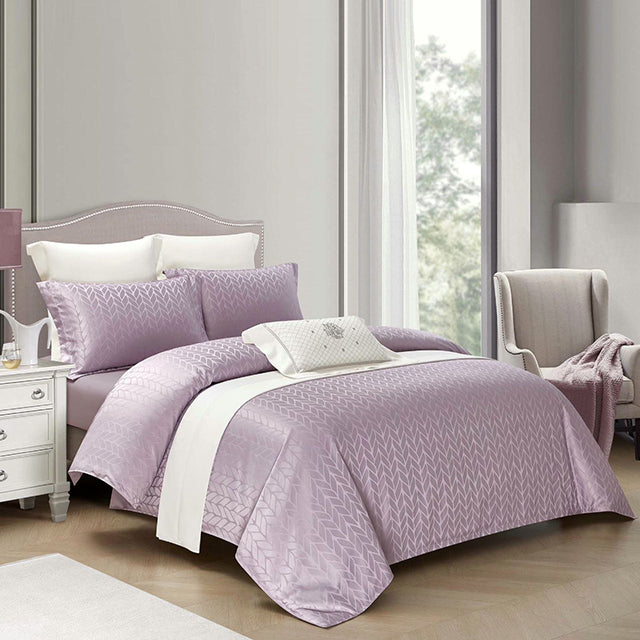 Луксозно спално бельо с ластик от жакард сатен - лилаво