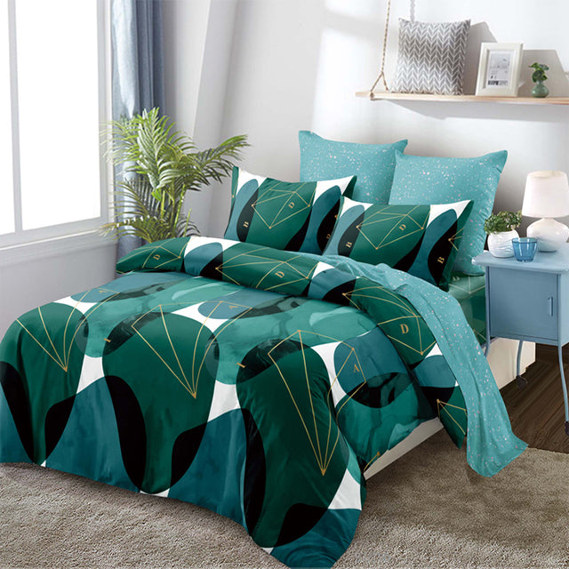 Спално бельо от 100% памук – зелено с геометричен мотив