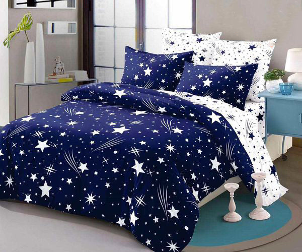 Спално бельо от 100% памук – синьо и бяло със звезди