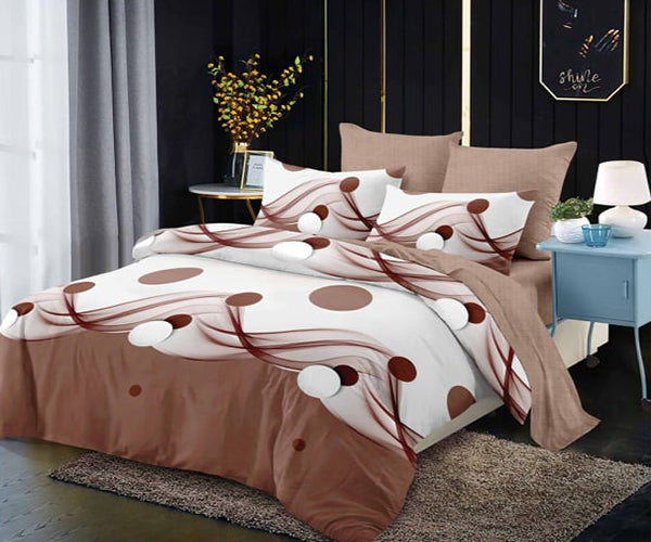 Спално бельо от 100% памук – бяло и кафяво с кръгове