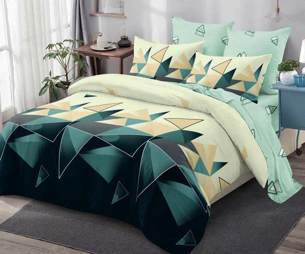 Спално бельо от 100% памук – зелено и кремаво с геометрични фигури