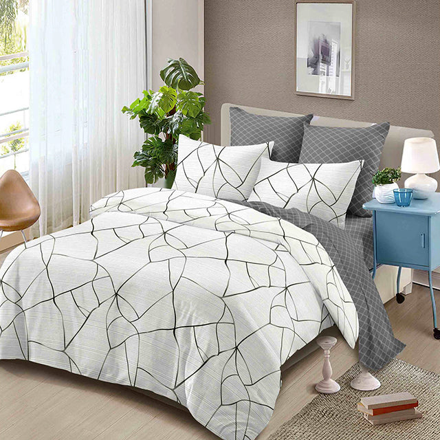 Спално бельо от 100% памук – бяло и сиво с мраморен ефект