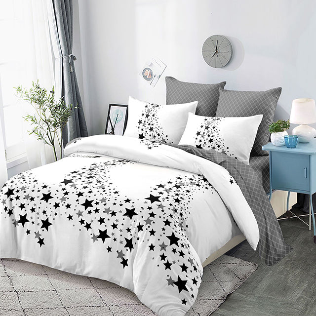 Спално бельо от 100% памук – бяло със звезди