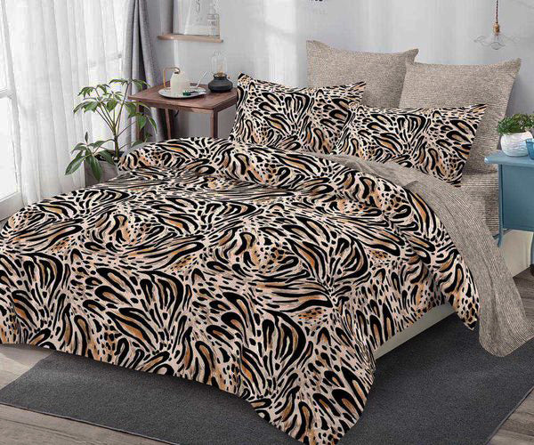 Спално бельо с ластик от 100% памук – бежово с животински принт