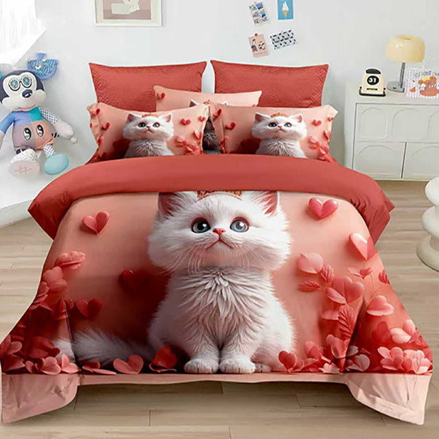 5D Спално бельо с ластик - розово с коте - CH5D-01
