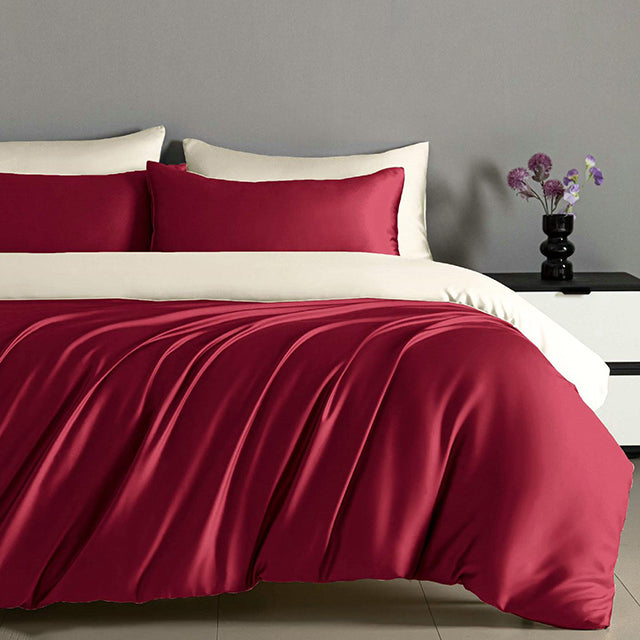 Луксозно спално бельо с ластик от памучен сатен - цвят бордо