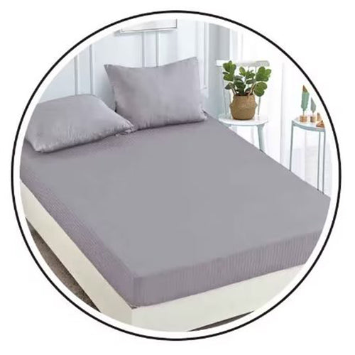 Едноцветно спално бельо с ластик - светлосиво