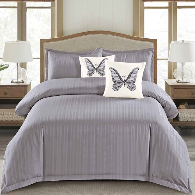 Едноцветно спално бельо с ластик - светлосиво