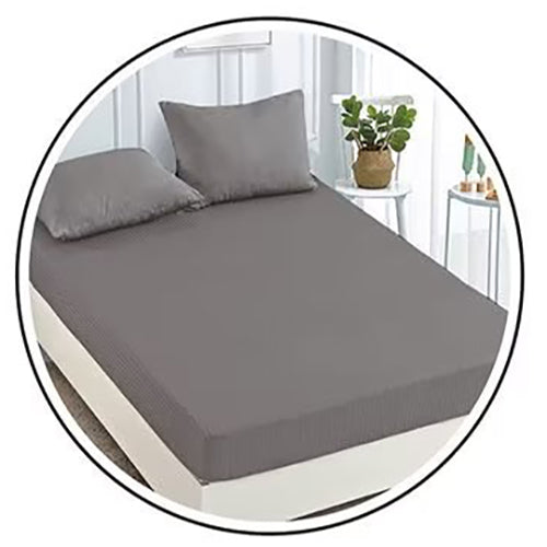 Едноцветно спално бельо с ластик - тъмносиво