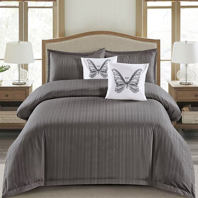 Едноцветно спално бельо с ластик - тъмносиво