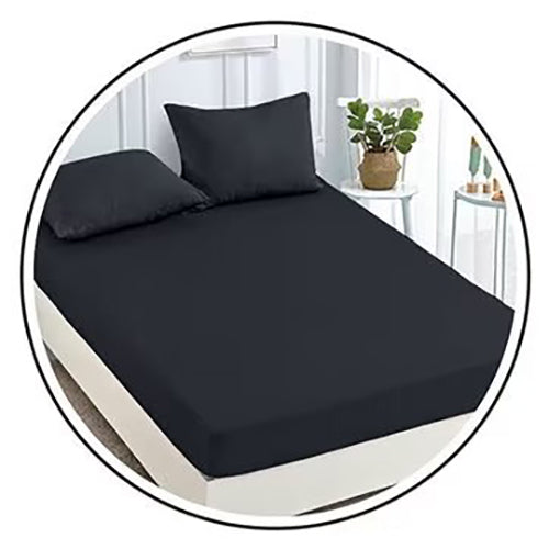 Едноцветно спално бельо с ластик - черно