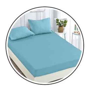 Едноцветно спално бельо с ластик - светлосиньо