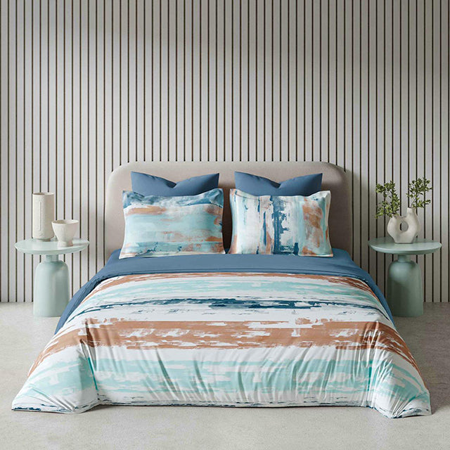 Спално бельо с ластик от премиум ранфорс памук - синьо със свежи цветове