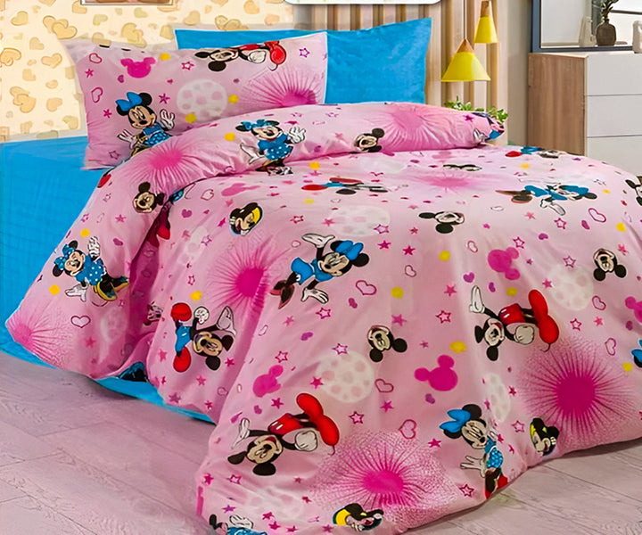 Детско спално бельо от ранфорс 100% памук – розово с Мики Маус