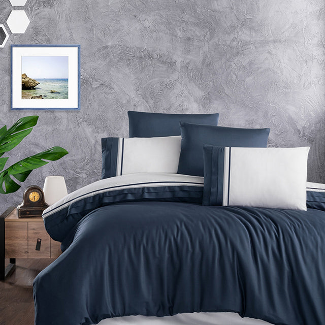 Спално бельо от VIP памучен сатен - синьо и бяло