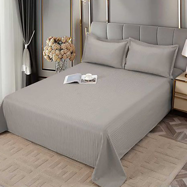 Едноцветно спално бельо с ластик - бежово с райе - DT-11