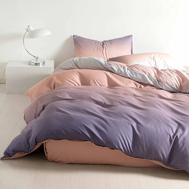 Спално бельо с ластик от 100% памук – светлолилаво с омбре ефект