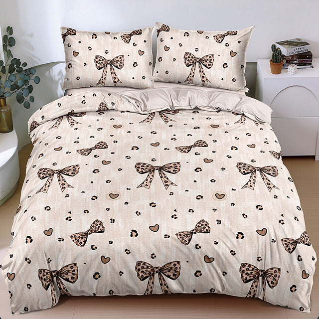 Спално бельо с ластик от 100% памук – бежово с панделки – E-155