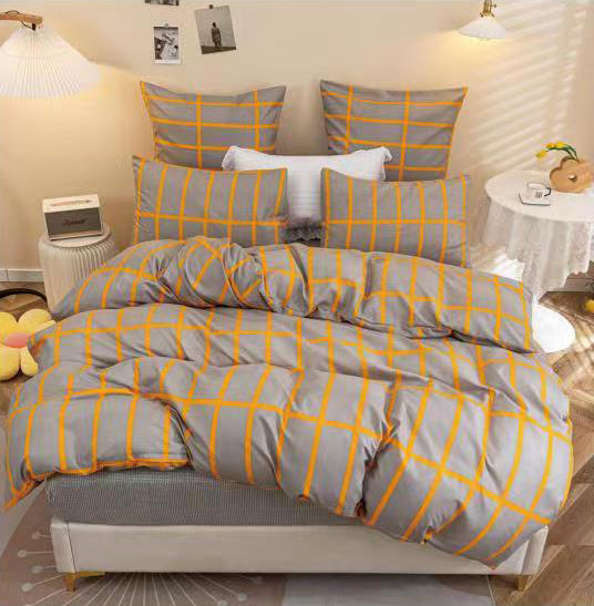 Спално бельо с ластик от 100% памук – сиво с оранжеви линии