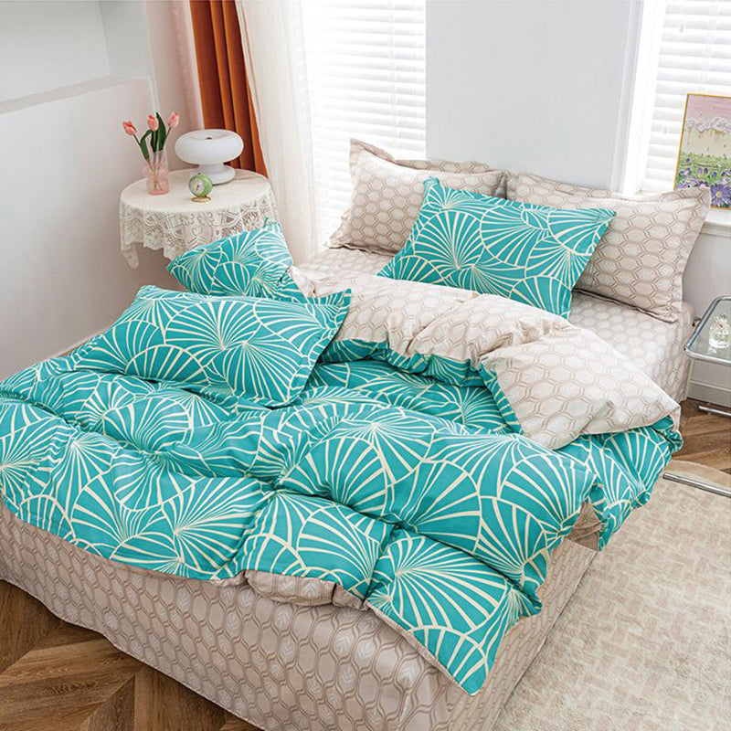 Спално бельо с ластик от 100% памук – тюркоазено и бежово с интересен дизайн