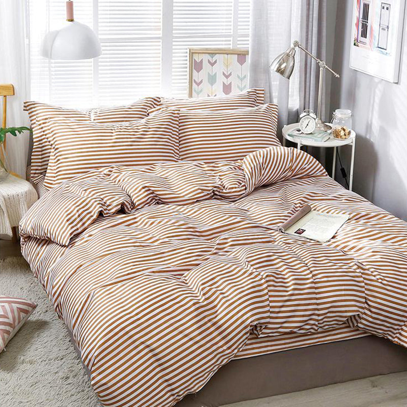 Спално бельо с ластик от 100% памук – бяло и кафяво