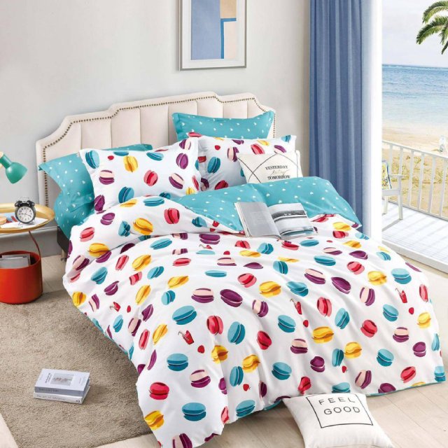 Единично спално бельо от 100% памук – бяло с макарони - F1-95