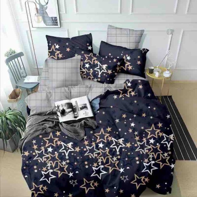 Единично спално бельо от 100% памук – тъмносиньо със звезди - F1-206