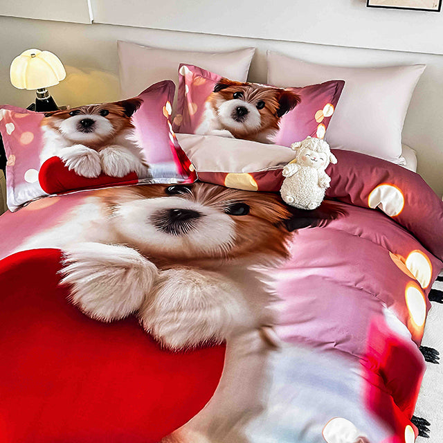 5D Единично Спално бельо с ластик - многоцветен с кученце - F5D1-31