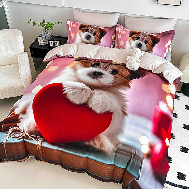 5D Единично Спално бельо с ластик - многоцветен с кученце - F5D1-31