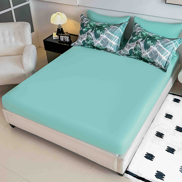 5D Единично Спално бельо с ластик - цвят тюркоаз с пеперуди - F5D1-32