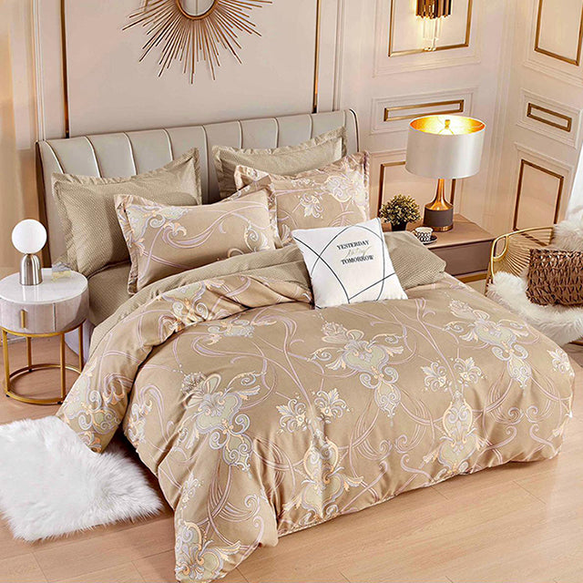 Спално бельо от 100% памук – кафяво с кралски орнаменти