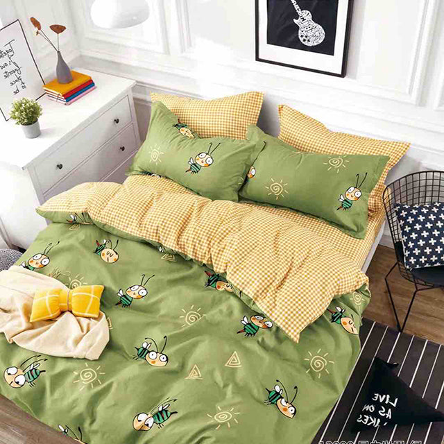 Спално бельо от 100% памук – зелено с пчелички
