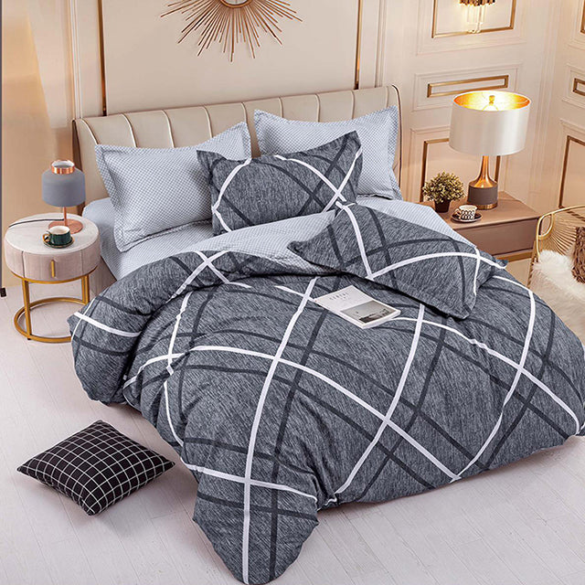 Спално бельо от 100% памук – сиво с бели и черни ивици